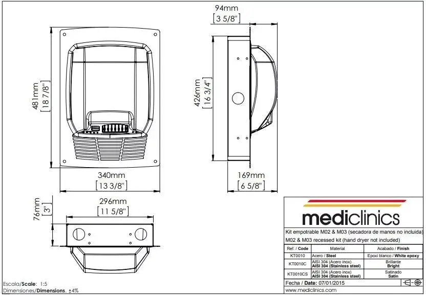 Комплект для встраивания в стену Mediclinics KT0010C сушилки для рук MEDIFLOW