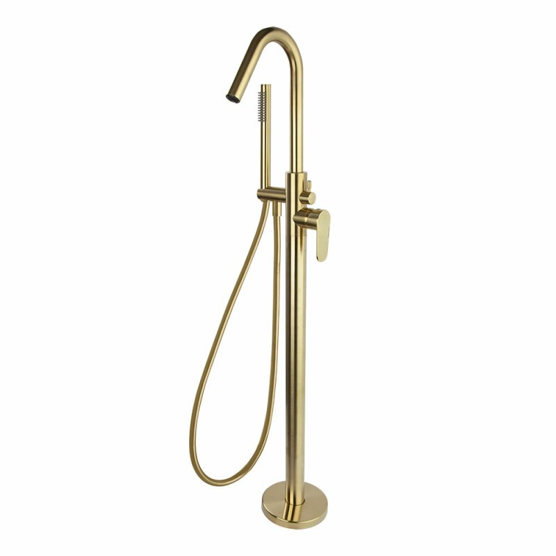Напольный смеситель для ванны однорычажный с душевым комплектом ALEXIA 368503DOC золото брашированное