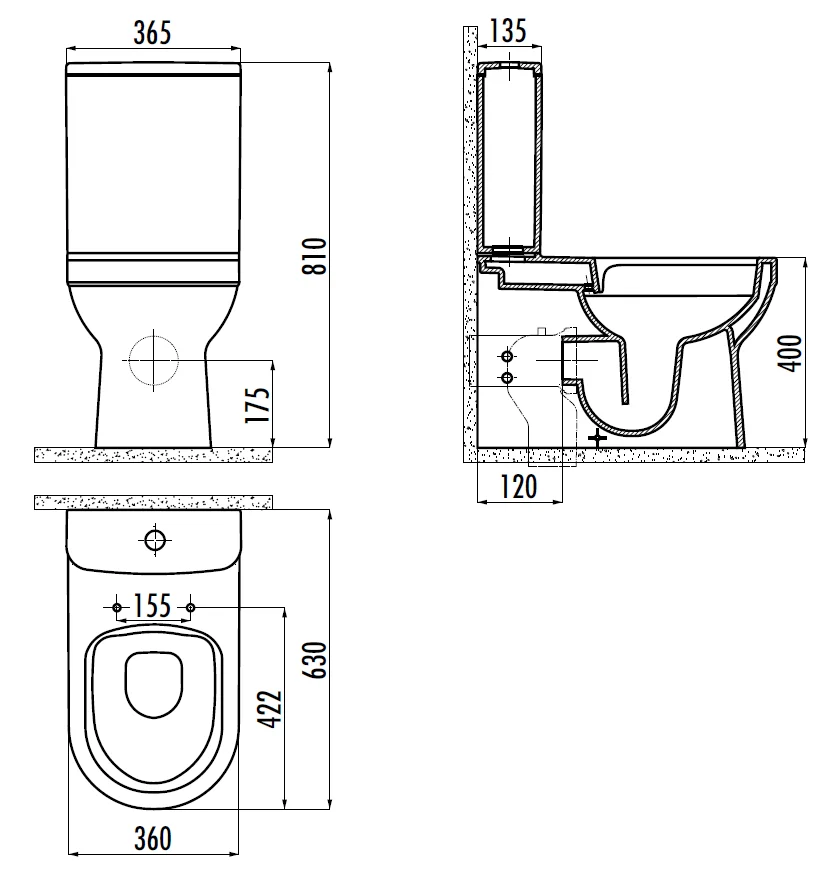 CREAVIT LETOON Унитаз напольный безободковый LT361-11CB00E-0000