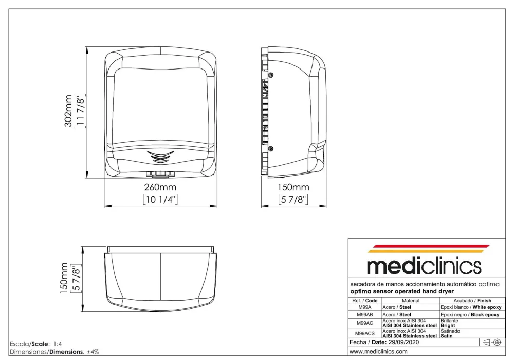 M99AB Сенсорная сушилка для рук Optima Mediclinics