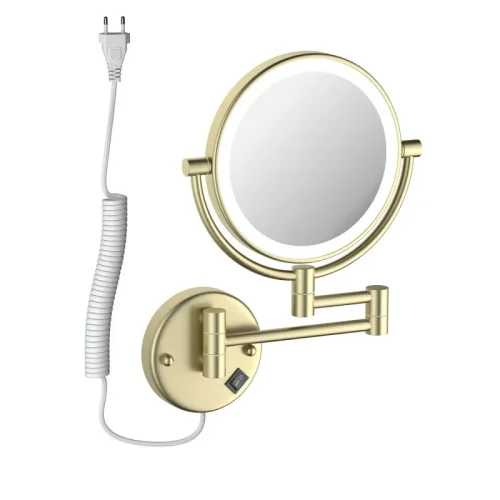 AQ4915BG зеркало косметическое настенное с подсветкой 5х, шлиф. золото