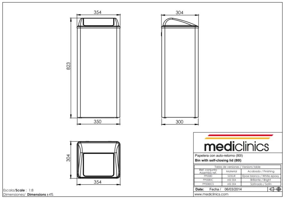 Большая урна для мусора с крышкой Mediclinics PP0080C