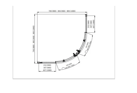 AQ ARI RO 08020BL Душевой уголок 1/4 круга, двери раздвижные 800x800x2000, профиль черный