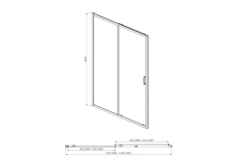 AQ ARI RA 10020GM Душевая дверь двухэлементная, раздвижная1000x2000 профиль оружейная сталь
