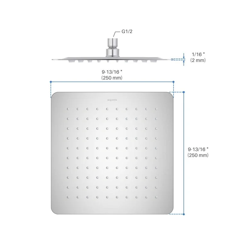 Квадратный верхний душ 250*250*2 мм AQUATEK AQ2072CR