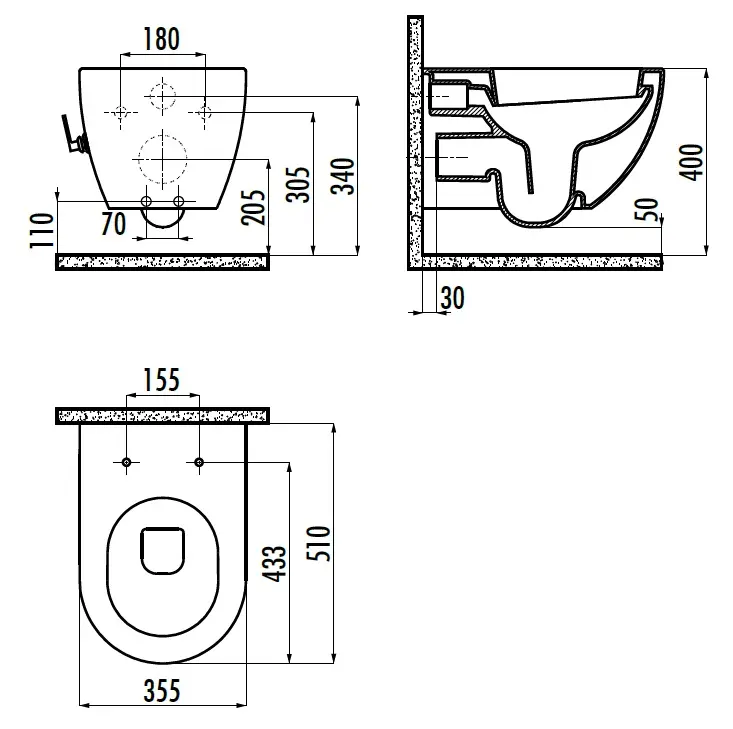 CREAVIT FREE Унитаз подв с биде с краном FE320-34CB00E-0001