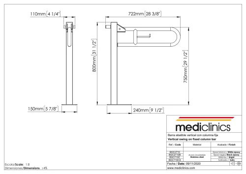 BGC2710B Поворотный поручень на неподвижной стойке с матовой черной отделкой Mediclinics