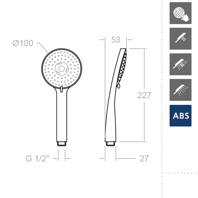 Душевая лейка из ABS-пластика 5840T3 с 3 режимами
