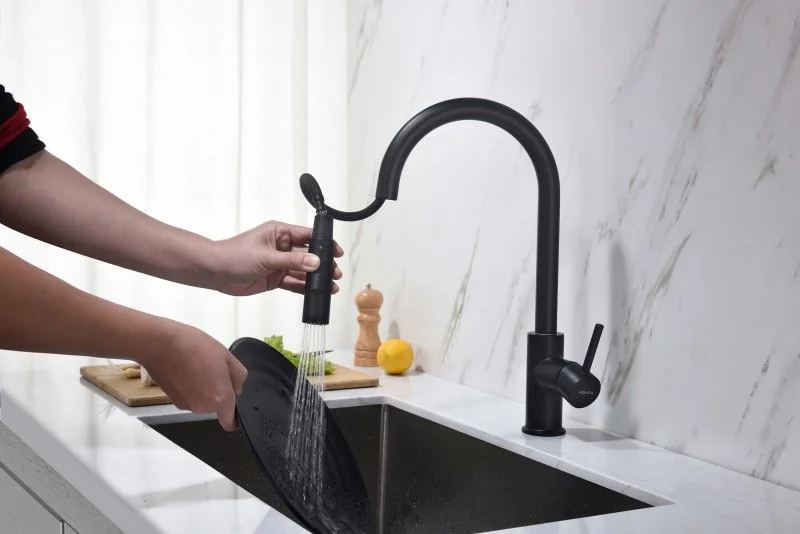 Смеситель для кухни с вытяжным изливом 2 jet AQUATEK, матовый черный AQ1384MB ЕВРОПА