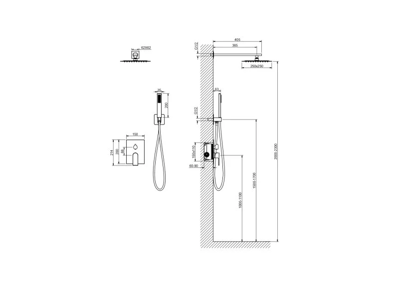 Set 3 в 1 душевой комплект AQUATEK AQ1472CR ЛИРА