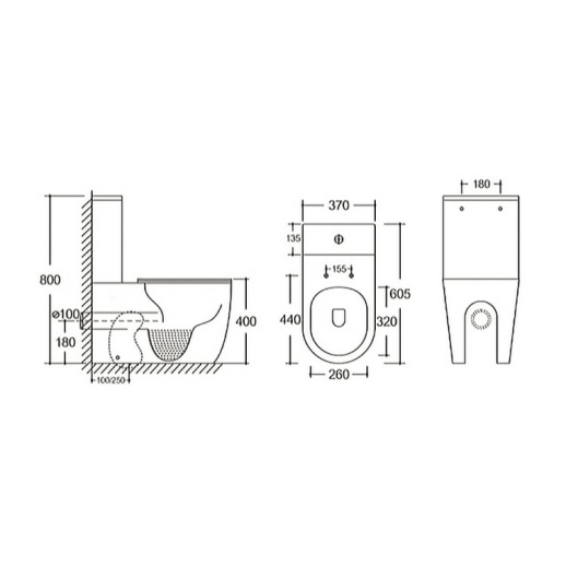 URBATEC URB788381F Унитаз-компакт BTW 605х370х800 мм Rimless Cox, с сиденьем, выпуск Vario, белый глянец