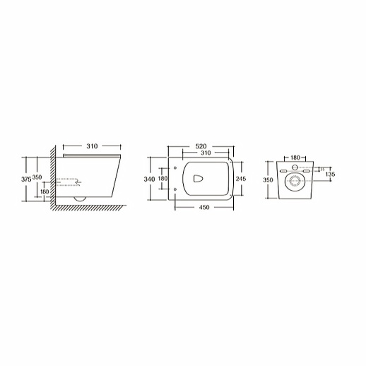 URBATEC URBP42303WH Унитаз подвесной 520x340x370 мм Rimless Viva Style, с сиденьем, белый глянец
