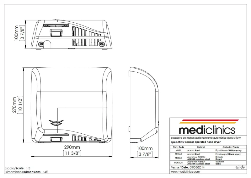 Сушилка для рук с ИК-датчиком Mediclinics M06AC