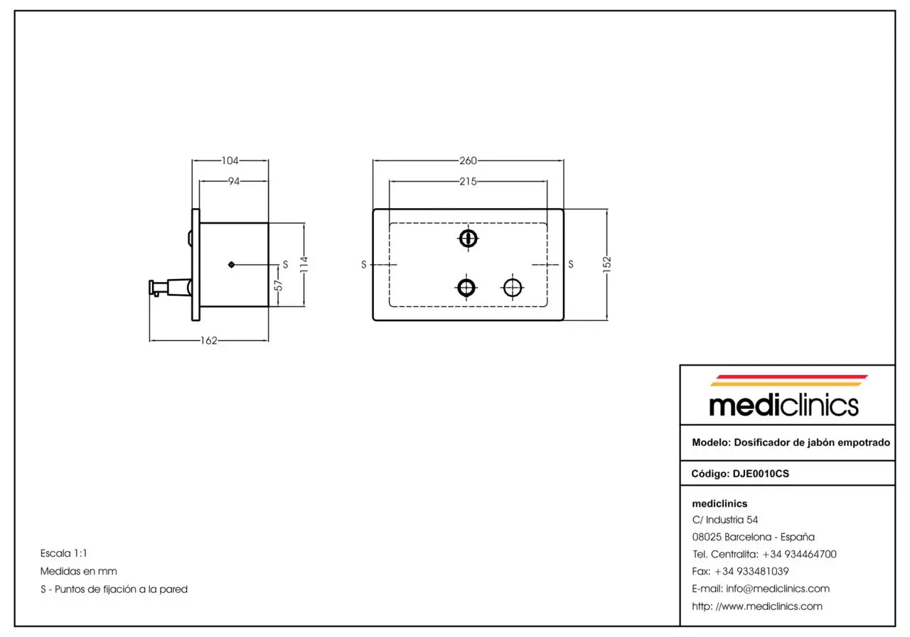 Встраиваемый в стену дозатор мыла Mediclinics DJE0010CS