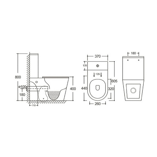 URBATEC URB098380BF Унитаз-компакт 605х370х800 мм Rimless Nove, с сиденьем, выпуск Vario, белый глянец