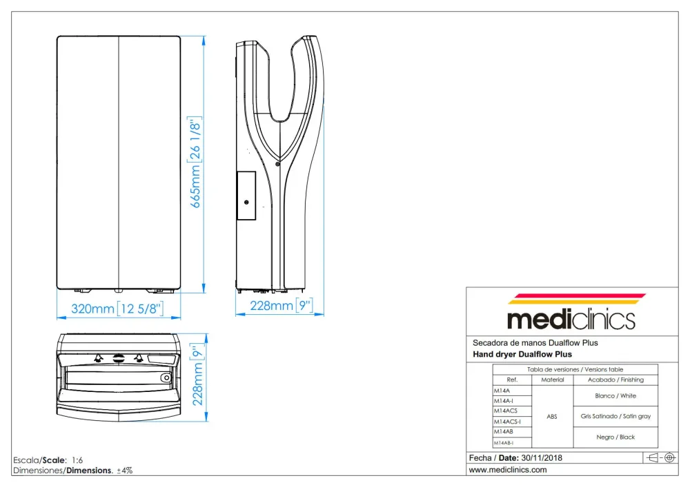 Погружная сушилка для рук Mediclinics M14AB DUALFLOW PLUS