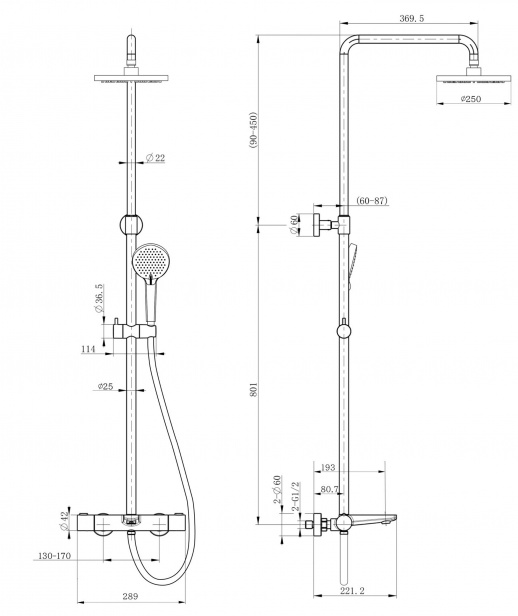 PAINI 09YO687THD250F3D110 Nove Душевая система с термоcтатом, фиксированный излив, черный