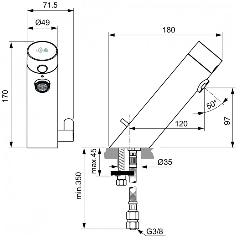 Электронный смеситель для раковины (со смешиванием) Ideal Standard SENSORFLOW NEW A7559AA