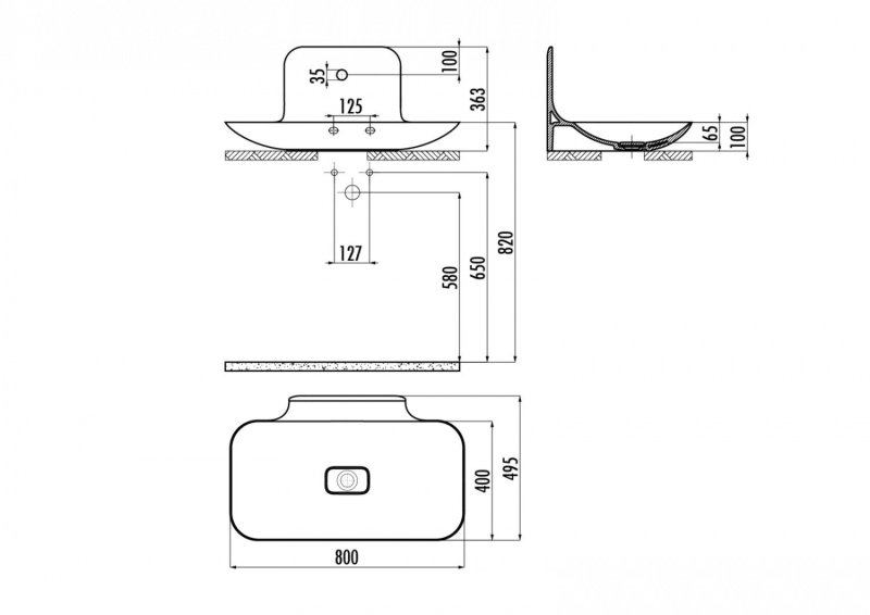 Creavit Foglia FG080-00CB00E-0000 Раковина накладная 800*495 мм (белый глянцевый)