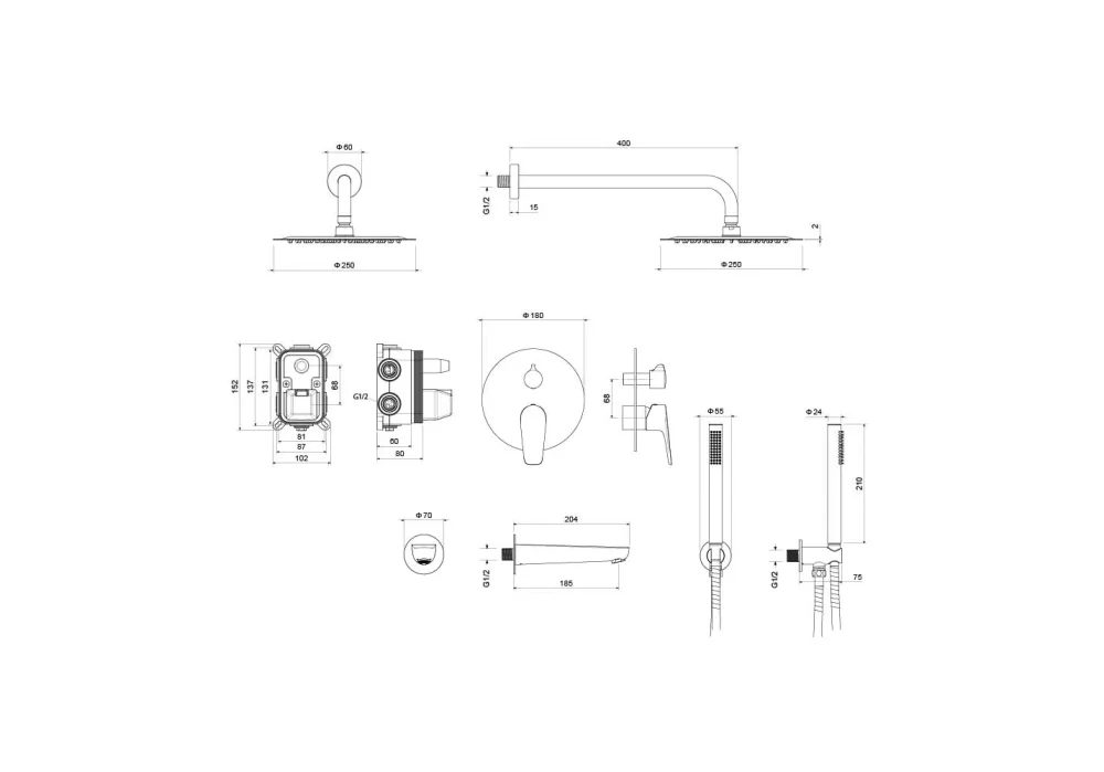Set 4 в 1 душевой комплект AQUATEK, матовый черный AQ1173MB БЕТТА