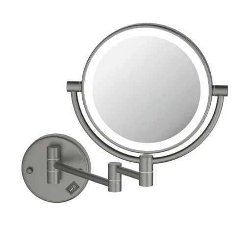 AQ4912BGM зеркало косметическое настенное с подсветкой 5х, оружейная сталь