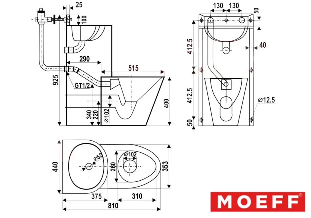 Унитаз с раковиной из нержавеющей стали Moeff MF-233