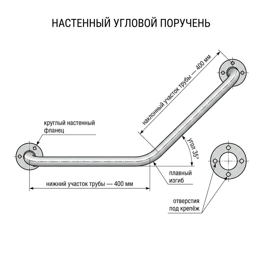 Пристенный поручень угловой из нержавеющей стали SAWY SNP 76