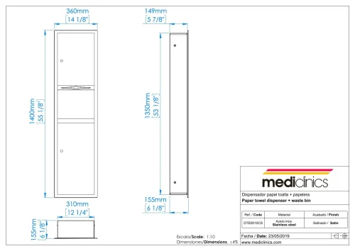 DTE0010CS Диспенсер для бумажных полотенец и мусорное ведро Mediclinics