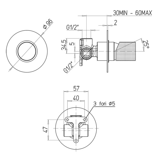 Смеситель для душа PAINI Cox Grip 7GCR690 встраиваемый, хром (CR)