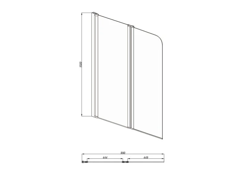 AQ DEL SBA 10015GM Шторка на ванну двухэлементная, поворотная 1000X1500 профиль оружейная сталь