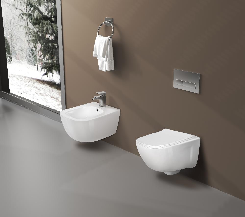 Унитаз подвесной с функцией биде безободковый фарфоровый AQUATEK ДИВА AQ2012B-00 510*350*360 мм