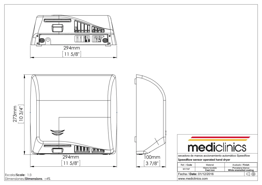 M17AF Сенсорная сушилка для рук Speedflow Plus Mediclinics