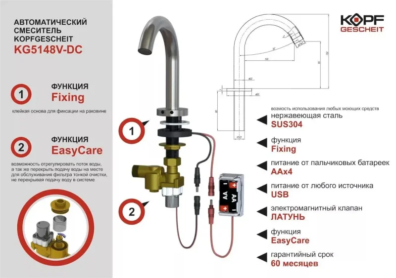 Kopfgescheit KR5148V-DC бесконтактный кран