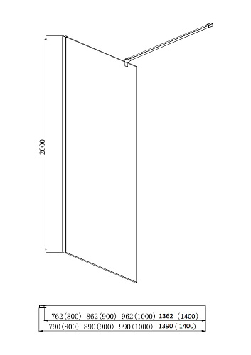 AQ WIW 14020BL Душевая перегородка Walk in с держателем 1400x2000 профиль черный, стекло прозрачное