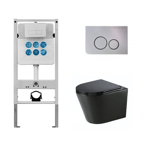 Инсталляция HYDROSMART 07801.N + Панель смыва HYDROSMART 07812.W + Унитаз Nofer Nantes 23031 чёрный