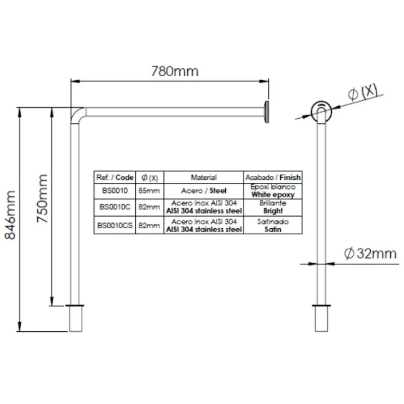 Поручень 78 см Mediclinics BS0010CS