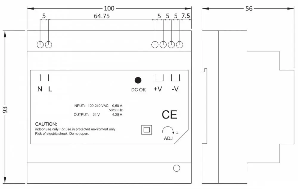 Источник питания на DIN-рейку, ~230/=24 В, 100 Вт, Sanela SLZ 04X, 10049