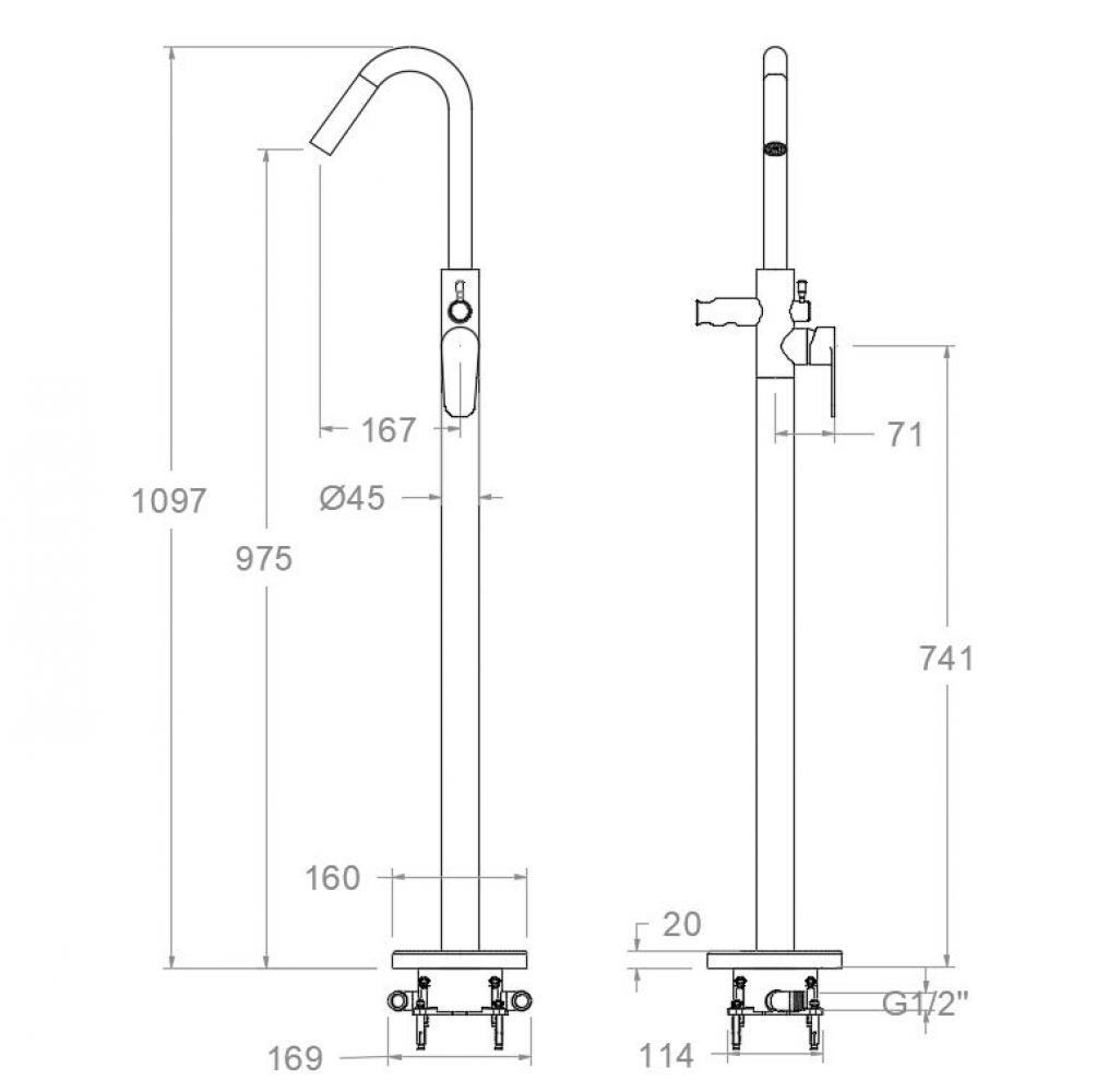 Напольный смеситель для ванны ALEXIA 368503SGR графит