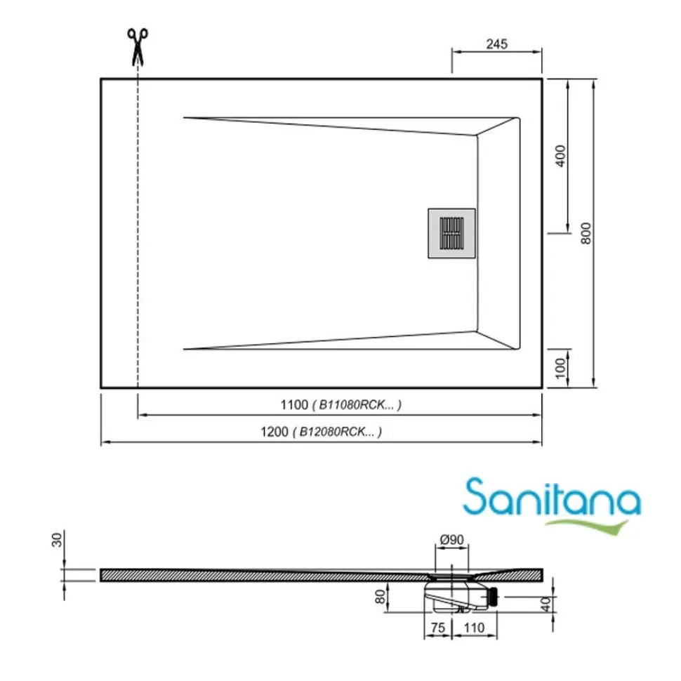 Поддон для душа Sanitana ROCKS 1200х800 черный, SP3014B0320100560